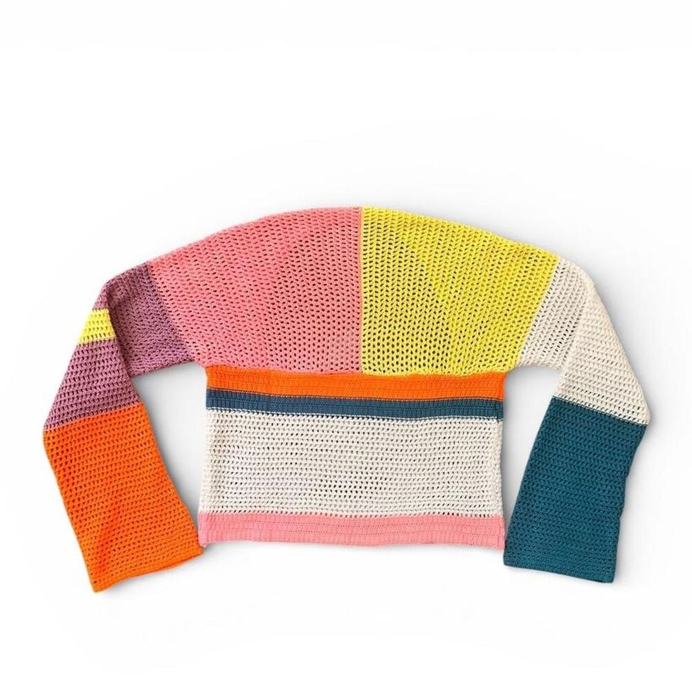 Women's Colorblock Crochet Knit Bolero Shrug Women’s Medium - Picture 3 of 4